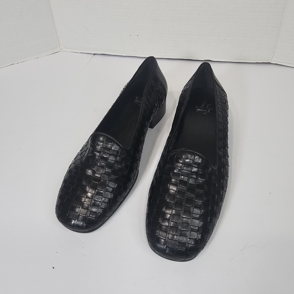 Vintage LifeStride Leather Shoes Loafers Sz 7.5M Black Basketweave Retro women's - Picture 4 of 7